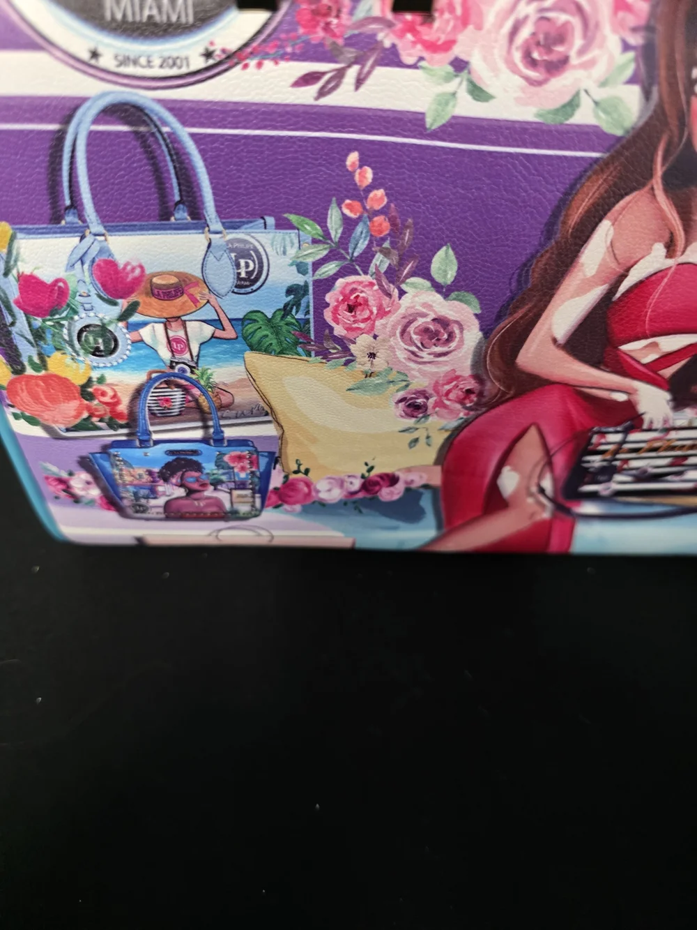 Teal-Handled Printed Women's Satchel - Purple & Teal, An Artistic Statment Piece
